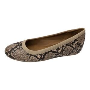 BareTraps Kadie Animal Print Round Toe Loafers Ballet Flats 8 Women's Tan Snake